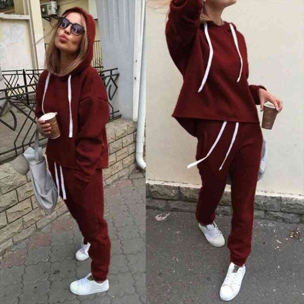 

solid color women sportwear suit twinset hooded zipper two pieces set coat long pants outfit sweatshirt trousers suits, Gray