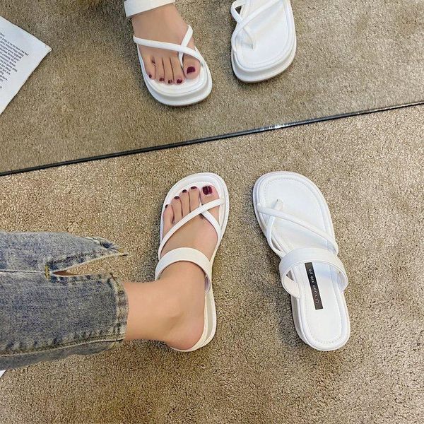 

Slippers Shoes Woman 2021 Casual Shale Female Beach Platform Square Toe Rubber Flip Flops Low Luxury Sabot Hawaiian Soft Fabric