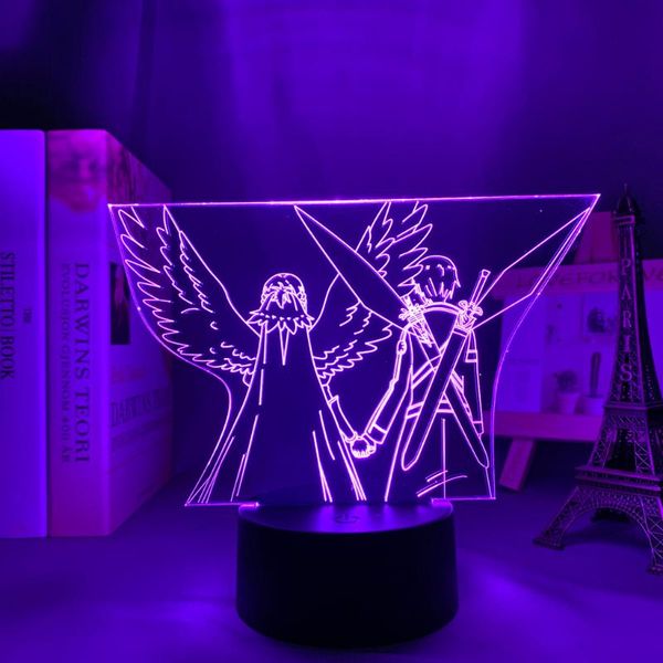 Gece Işıkları Akrilik 3D LED Işık Anime Kılıç Sanatı Online Şekil Yatak Odası Dekor Için Nightlight Doğum Günü Hediye Masa Odası Lamba Manga Sao