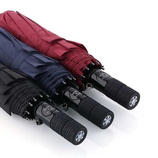 

umbrellas fully automatic umbrella for men women sun wheel handle windproof uv three fold folding parapluie gift sy246