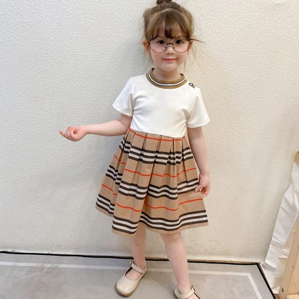 

girl's dresses arrival 2021 summer fashion kids girls clothes dress brand striped style cotton ruched patchwork baby girl princess, Red;yellow