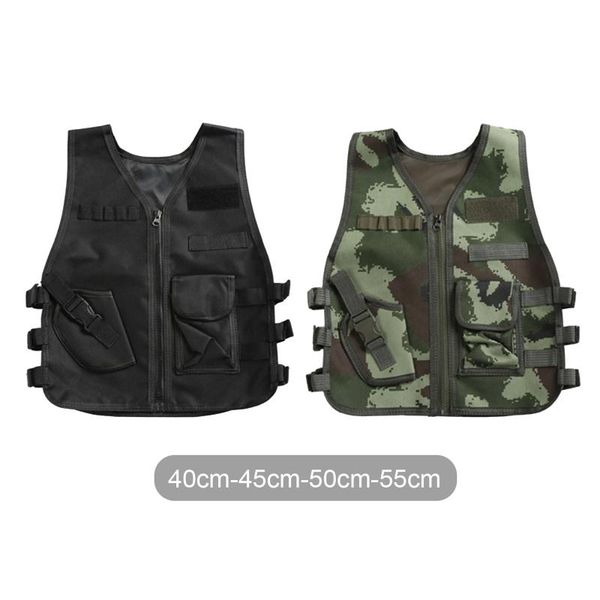 

hunting jackets kid military tactical vest gaming training waistcoat assault gear plate carrier holder outdoor camping body protector, Camo;black
