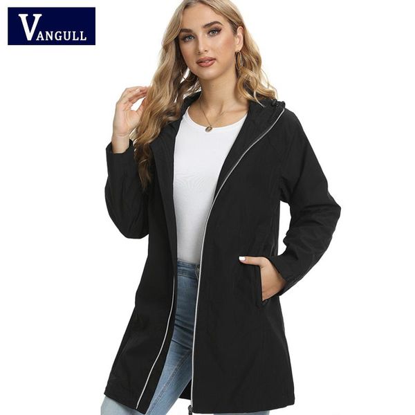 

women's jackets vangull black loose women windbreaker jacket long sleeve fashion hooded 2021 autumn waterproof ladies coat, Black;brown