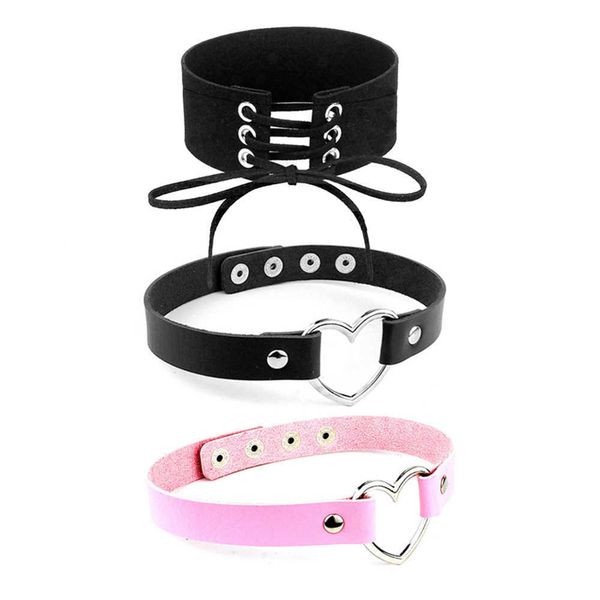 

trendy vintage charm round gothic collar necklaces jewelry gift leather heart harajuku women punk choker necklace, Silver