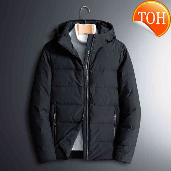 

winter warm men jacket coat casual new thick male hooded parka s hat white duck men's down sold color with hood, Black