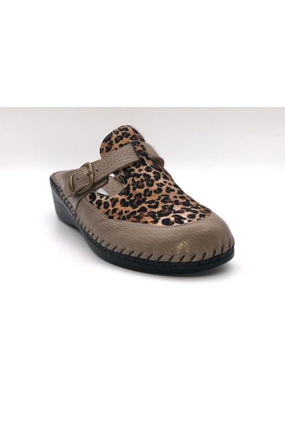 

mink leopard leather orthopedic women slippers, Black