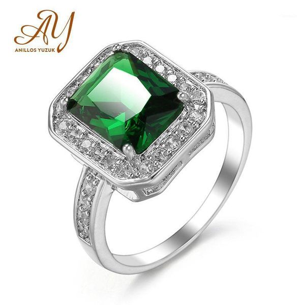 

cluster rings anillos yuzuk exquisite real 925 sterling silver women created ruby emerald ring square cut eternity wedding fine jewelry, Golden;silver