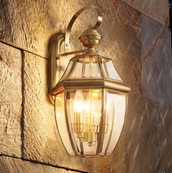 

copper outdoor wall light garden lantern sconce e27 waterproof exterior fixture lampu dinding glass shadelighting lamps