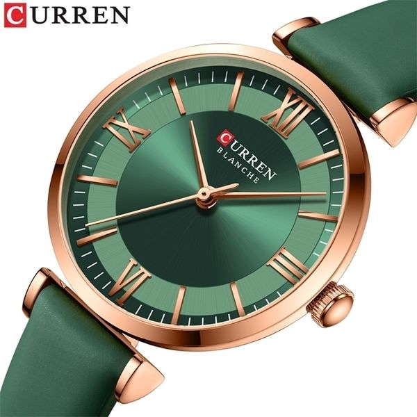 

curren watche's quartz leather wrsitwatches fashionable classic clock montre femme 220228, Slivery;golden