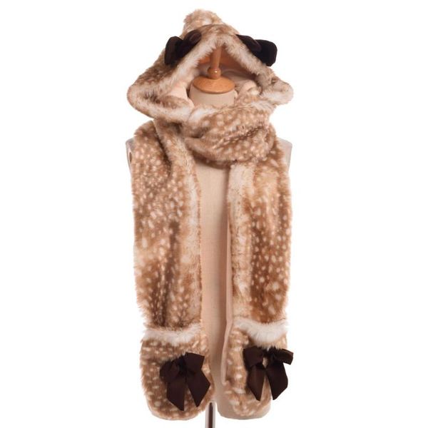 

scarves winter scarf women cartoon christmas reindeer pattern neckerchief with hat and gloves lolita hooded, Blue;gray