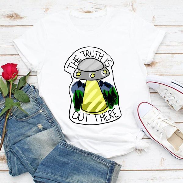 

women's t-shirt women clothes alien ufo space cute harajuku print lady summer shirt t stylish tshirts ladies womens tee, White