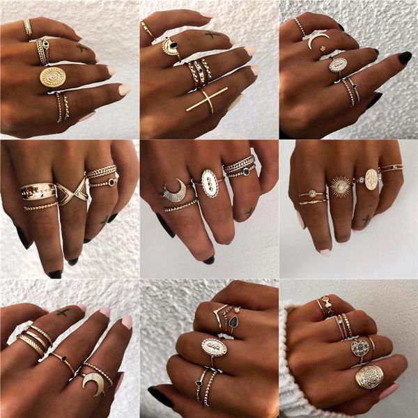 

wedding rings modyle fashion ring bohemia 6pc/set charm gold color midi finger set for women vintage knuckle party punk jewelry, Slivery;golden