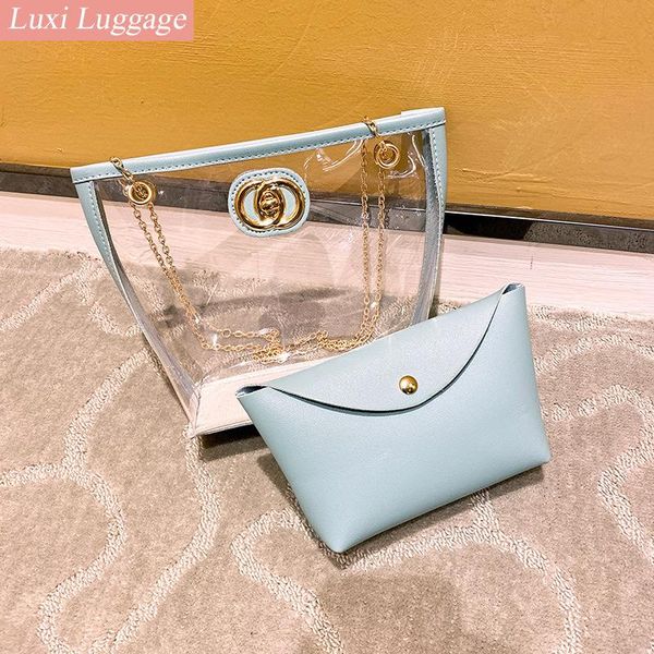 

evening bags design luxury handbag women transparent bucket bag clear pvc jelly small shoulder female chain crossbody messenger tote