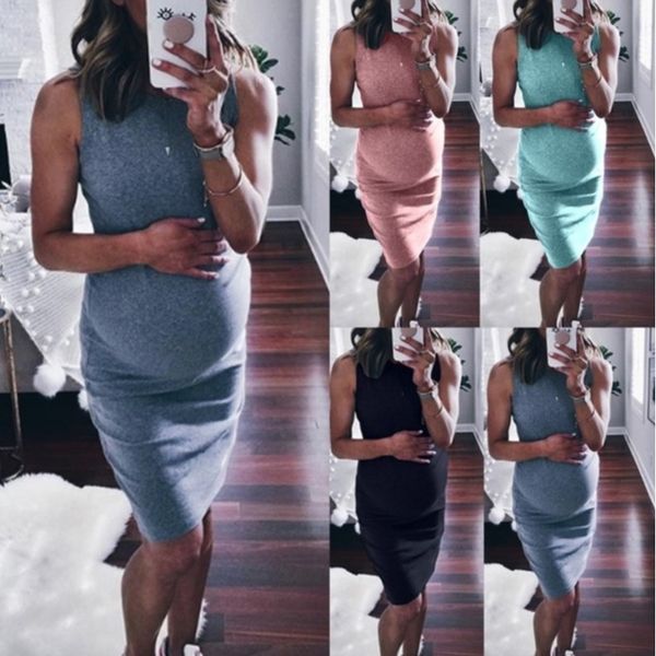 

boutique dress 2021 summer round neck sleeveless maternity, Black;gray