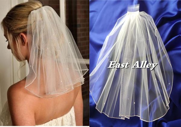 

bridal veils elegant beaded ivory white wedding veil short 1t 45cm with comb, Black