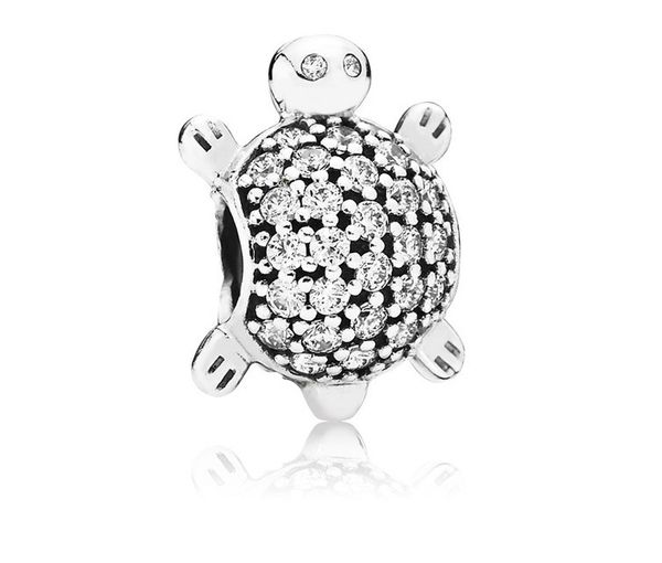 Fit Pandora Charme Pulseira Tartaruga Tartaruga Cristal Prata Encantos Rosa Flor Branco Esmalte Crystal Grânulos DIY Snake Cadeia Para As Mulheres Bangle Colar Jóias