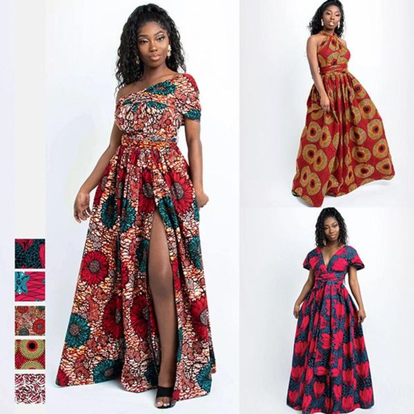 

ethnic clothing african style elegant party evening women long dresses multi-wear split diy bandage robe female maxi dress dashiki, Red