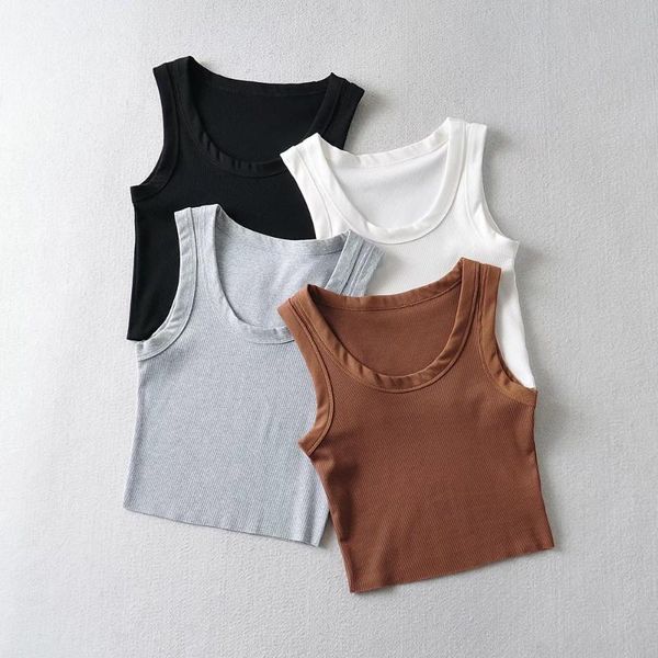 

women's tanks & camis vintage tank women summer 2021 sleeveless crop knit casual white cropped black basic ribbed