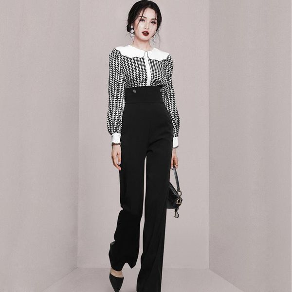 

women's two piece pants two-piece suit autumn heavy duty nail drill shirt high thin waist korean fashion style office party for women, White