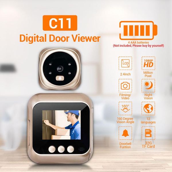 

doorbells 2.4 inch 240*320 digital door doorbell lcd color screen 160 degree peephole viewer eye outdoor bell anti theft