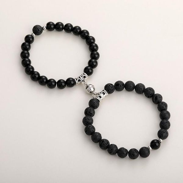 

charm bracelets trend fashion 2pcs/set natural stone beads yoga bracelet for lovers distance magnet couple friendship jewelry 2021, Golden;silver