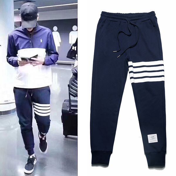 

summer sports men's loose necked tb small foot casual knitting spring and autumn thin legged pants, Black