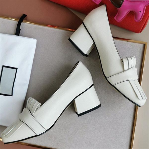 

dress shoes women loafers low heels square toe tassel fringe decorate vintage solid soft leather office females slip on, Black
