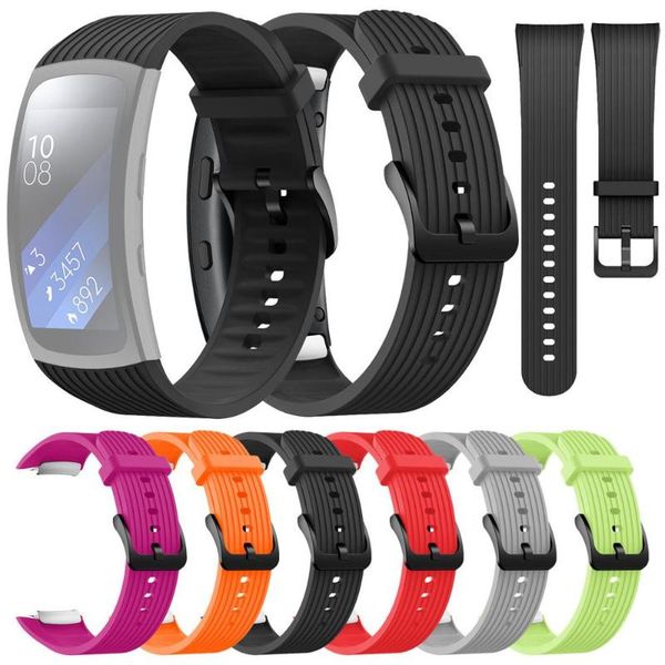 

watch bands sport soft silicone replacement band strap for samsung gear fit2 pro sports fitness buckle wide wristband, Black;brown