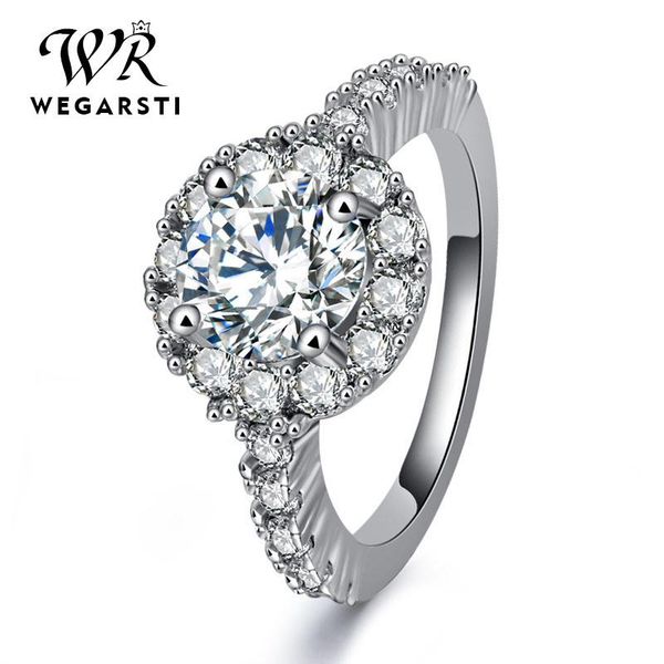 

cluster rings wegersti european style trendy circular mosaic white 925 silver jewelry wedding bands gifts ring for women drop shiping, Golden;silver