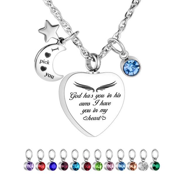 

pendant necklaces angle wing cremation necklace with moon and birthstone, Silver