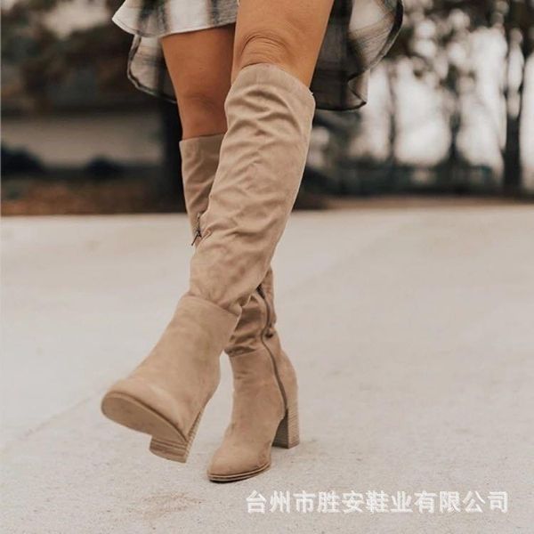 

boots knight autumn and winter suede slimming women's thick high heel side zipper over the knee women, Black