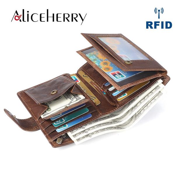 

wallets genuine leather wallet for rfid men vintage cowhide short mens purse with coin pocket, Red;black