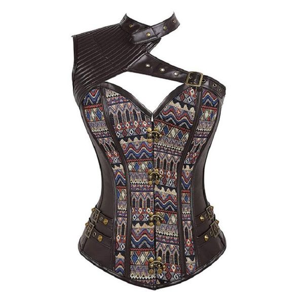 

women's shapers steampunk bustiers rock retro lace up halter spiral steel boned vest corset plus size waist cincher shaper corsets, Black;white