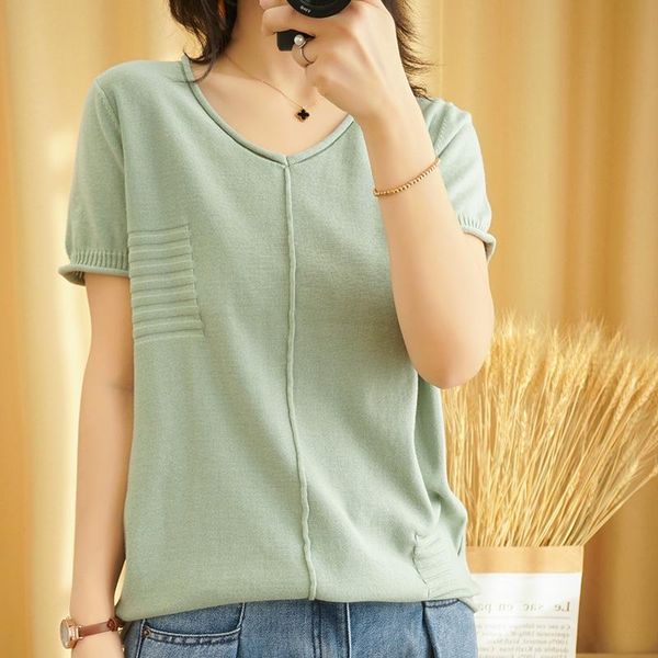 

100% cotton t-shirt women's 2021 spring and summer knitted short sleeve base shirt loose korean version yuhanrong, White