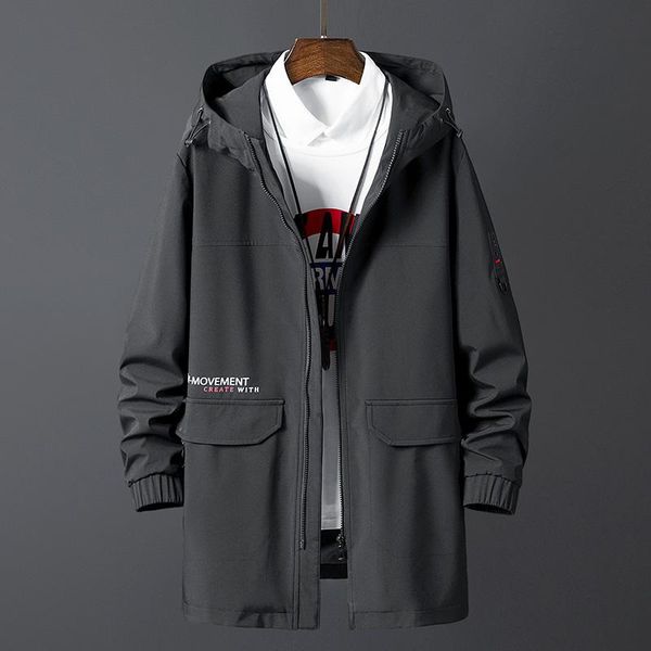

men's down & parkas 2021 trench black grey coat overcoat casual windbreakers x-long fashion spring autumn plus oversized 7xl 8xl jacket