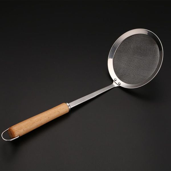 

stainless steel mesh sieves oil colander pot filter cooking strainer flour sifters with wood handle for baking kitchen storage baskets