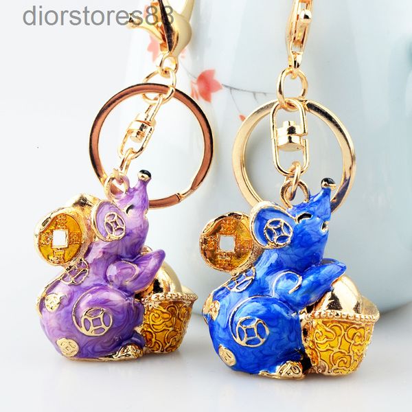 

key chain year of the mouse cute diamond inlaid zodiac little cartoon car animal metal pendant jewelry for gift giving, Silver