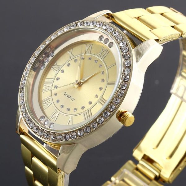 

wristwatches watch fashion gold women watches luxury dress rhinestone quartz stainless steel relogio feminino, Slivery;brown