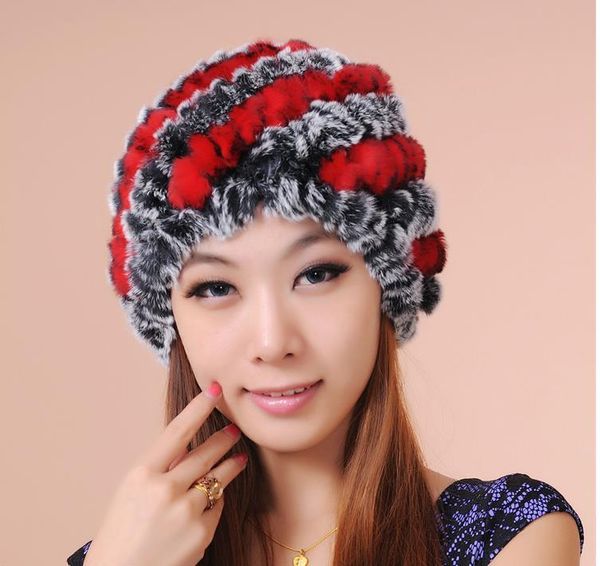 

beanie/skull caps women autumn striped stretch knit thick fur skullies & beanies hats lady oversized winter warm ear protection cap, Blue;gray