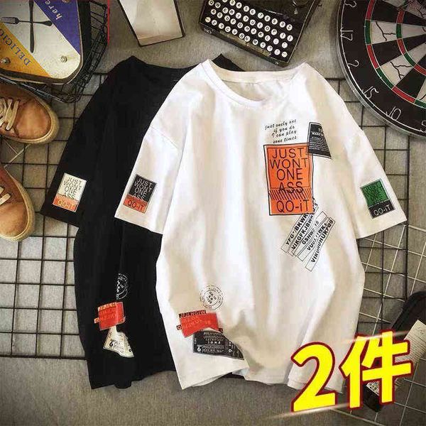 

cotton short-sleeved t-shirt 2021 new medium and big children's half-sleeved summer boys fashion brand hip hop summer wear g1209, Blue