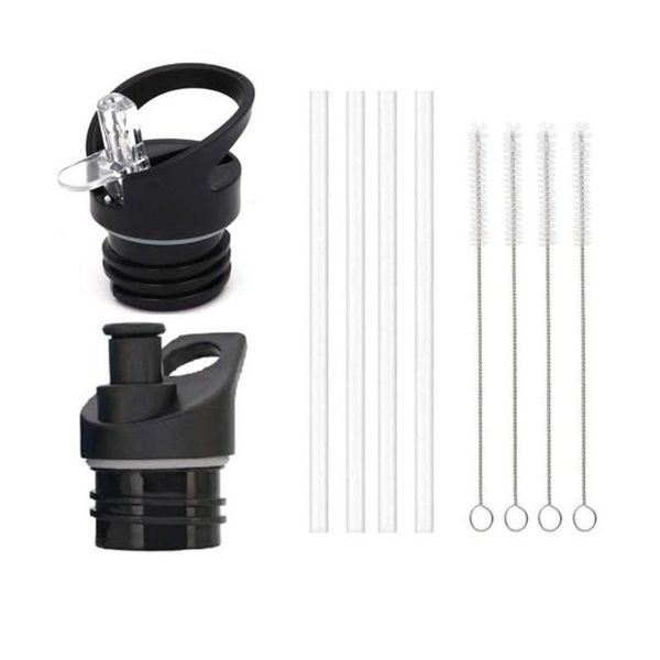 

water bottle sports straw lid, 12 oz, 18 21 24 oz leak proof cap, flip 4 straw,4 cleaning brushes