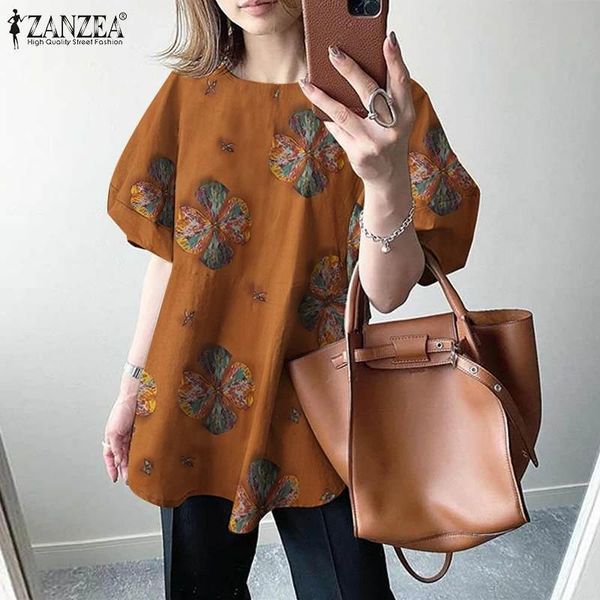 

women's blouses & shirts vintage summer printed 2022 casual puff sleeve blusas femlae o neck tunic female floral chemise top, White