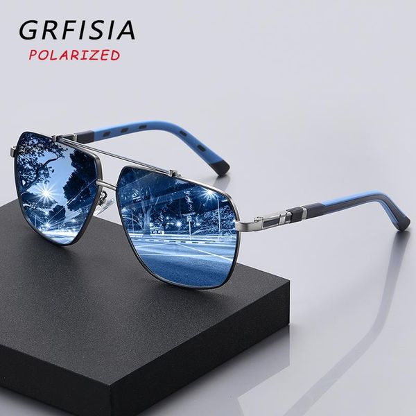 

sunglasses grfisia square polarized men spring hinge fashion sun glasses driving travel uv400 lens goggles c15, White;black