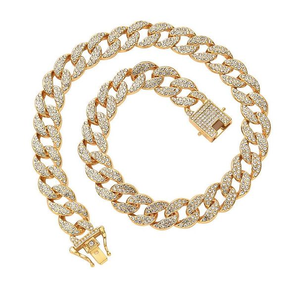 

chains hip hop necklaces for men 15mm iced out chain cuban rhinestone cz rapper necklace miami curb jewelry 8 inch-30 inch, Silver