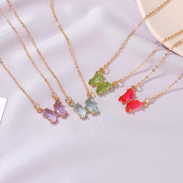 

pendant necklaces korean fashion celebrity ins trend glass crystal butterfly fairy dream clavicle chain necklace, Silver