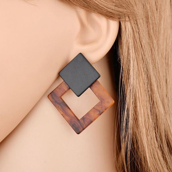 

stud fashion leopard print multi-color acrylic acetic acid earrings for women girl personality simple geometric pendant, Golden;silver