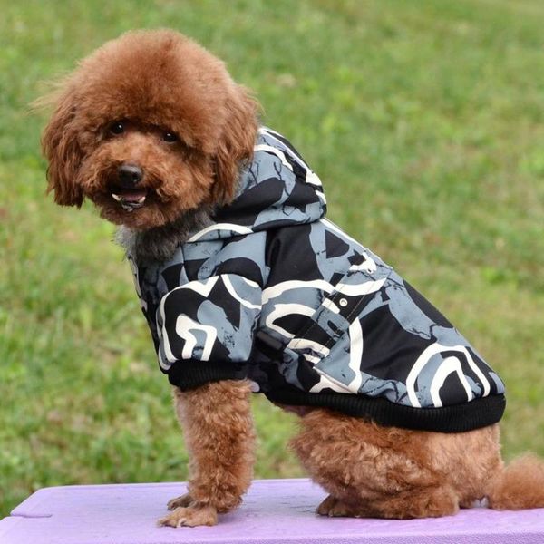 

dog apparel dogs winter warm fur collar jumpsuit graffiti print coat soft 2-legged sleeves hoodie jacket with buttons clothing sell