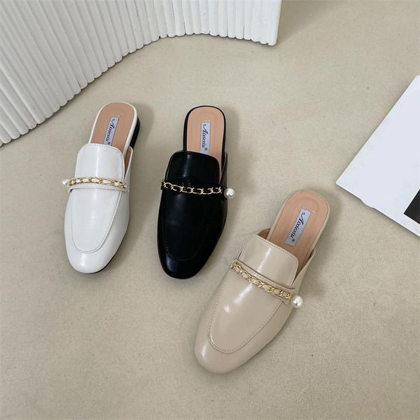 

slippers flat shoes female fabric hoof heels rubber sewing basic pu, Black