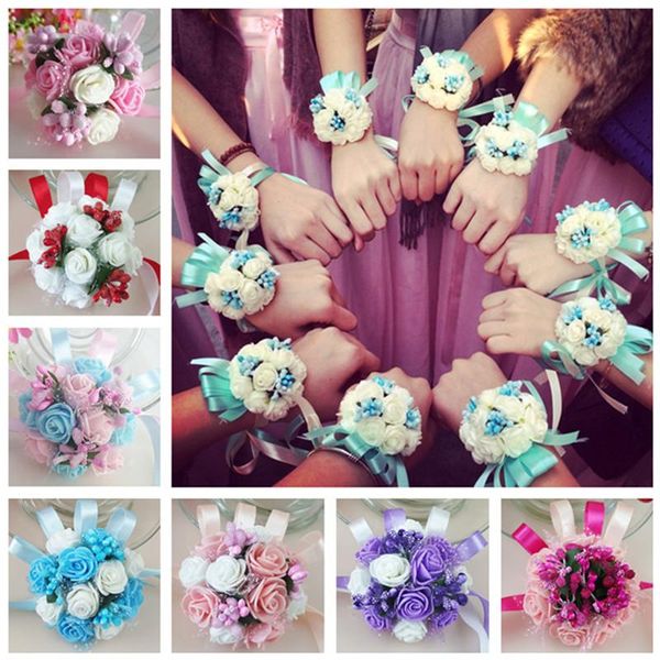 

wedding decoration mariage rose wrist corsages hand flower silk lace pe foam artificial brides bridesmaid christmas decorative flowers & wre