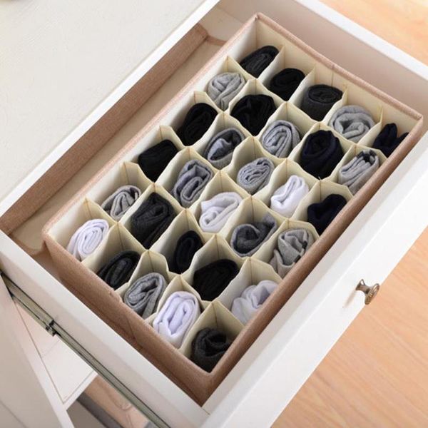 

storage drawers underwear socks organizer with lids foldable closet drawer divider 30 cells cotton linen box